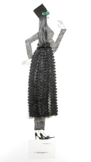 Jacqueline Fraser   , 2004; Nylon hair, faux fur, Italian wool suiting, vylene stiffening, black ruffle lace, sequin taffeta; 175 x 65 x 15 cm; enquire