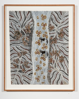 Yalmakany Marawili Women Harvesting Lillies, 2024; 9188-24; earth pigment on paper; 89.5 x 73.5 cm; enquire