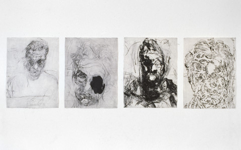 Mike Parr 4 of 6 Untitled Self Portraits, 1989; drypoint on 350gsm Hahnemule rag paper; enquire