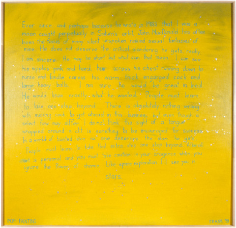 Dale Frank John MacDonald does not deserve the slam he gets, 1998; acrylic and aluminium on linen; 175 x 179 cm; enquire