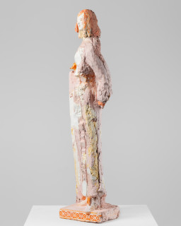 Linda Marrinon Woman in pink and white stone, 2026; tinted and painted plaster with muslin; 99 x 28 x 25 cm; enquire
