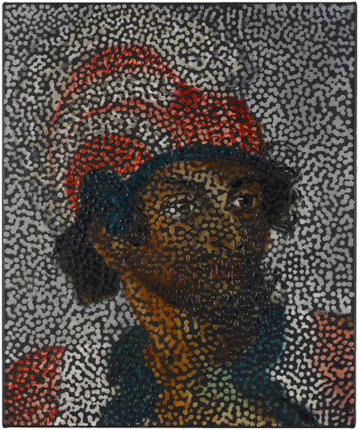 Daniel Boyd Untitled (HCCK), 2017; oil and archival glue on linen; 61.5 x 51 cm; enquire