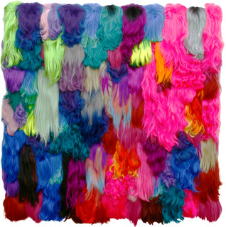 Dale Frank Dale dug a hole, 2017; dyed human hair wigs on Perspex; 200 x 200 cm; enquire