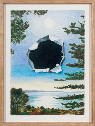 Callum Morton The Hole Story #8, 2025; pencil and gouache on paper; 42 x 30 cm; more info; enquire