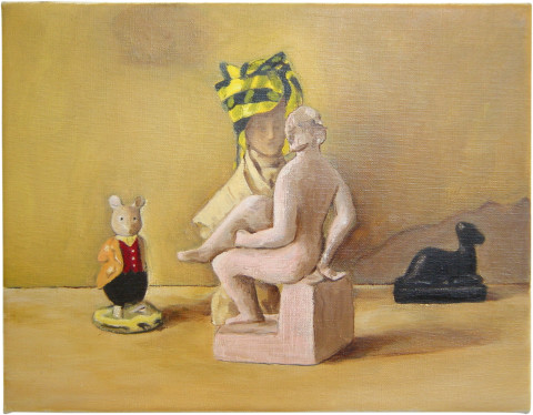 Linda Marrinon Still life with pink nude, 2002; oil on canvas; 28.5 x 35 cm; enquire