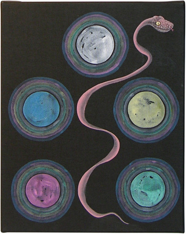 Nell Five Skandas and a Snake, 2005; acrylic on canvas; 38 x 30.3 cm; enquire