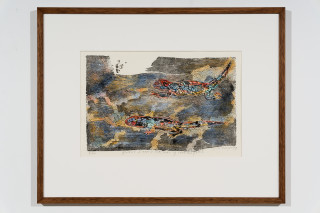 John Wolseley Great Desert Skinks I, 2026; woodcut and watercolour on Tengucho paper; 32 x 48 cm; 61 x 77 cm (framed); Edition of 20; enquire