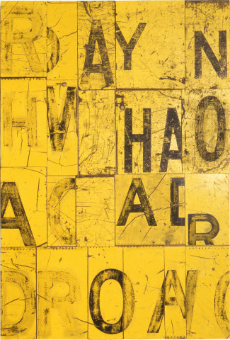 Rosalie Gascoigne Acacia, 1989; sawn reflective road-signs on plywood; 108 x 73.5 cm; enquire