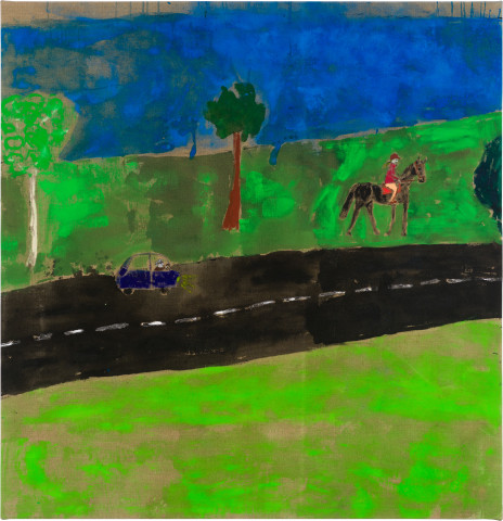 Jenny Watson A Painting about my Father and a Horse, 2022; acrylic and Japanese pigment on rabbit skin glue primed Belgian linen; 165.5 x 160.5 cm; more info; enquire