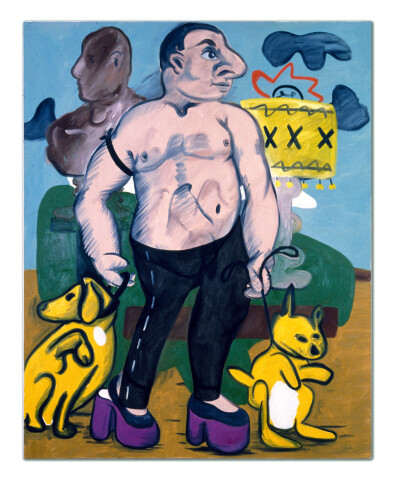Linda Marrinon Short Man With 2 Dogs, 1990; oil on canvas; 152 x 76 cm; enquire