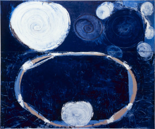 John Firth-Smith If and Only, 1993; oil on linen; two canvases 91 x 274 cm and 137 x 274 cm, total 229 x 274 cm; enquire