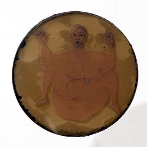 Hossein Ghaemi after this, he fanned himself with a hat, 2009; drawing and gouache on glass; 18 x 18 cm; enquire