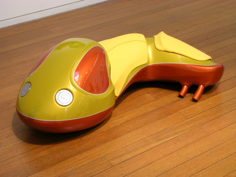 Patricia Piccinini Cyclepups: Colt, 2005; fibreglass, automotive paint, leather and stainless steel; 40 x 110 x 50 cm; enquire