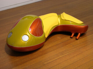 Patricia Piccinini 7. Cyclepups: Colt, 2005; fibreglass, automotive paint, leather and stainless steel; 40 x 110 x 50 cm; Enquire