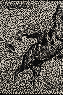 Daniel Boyd Untitled (SLIAFA) (detail), 2026; oil, acrylic and archival glue on paper mounted to canvas; 58 x 68.5 cm; enquire