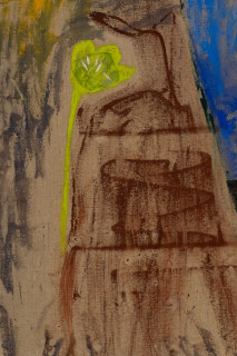 Jenny Watson Woman in a hole (detail), 1990; oil, Indian pigments, haberdashery and collage on Belgian linen; 173.5 x 183 cm; enquire