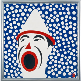 Martin Sharp Laughing? Clown, 1986; acrylic on board; 129 x 129 cm; enquire