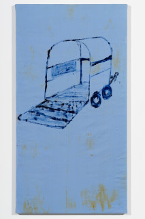 Jenny Watson Blue Set (detail), 1994; oil on cotton & Indian pigment on stretchers; 10 panels: 61 x 45 cm; 86 x 40 cm; 62 x 48 cm; 96 x 56 cm; 61 x 50 cm; 61 x 50 cm; 25 x 20 cm; 50 x 22 cm; 61 x 45 cm; 86 x 46 cm; enquire
