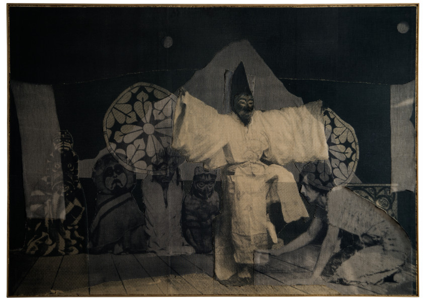 David Noonan Two Moons, 2009-10; silkscreen on jute and linen collage; 210 x 300 cm