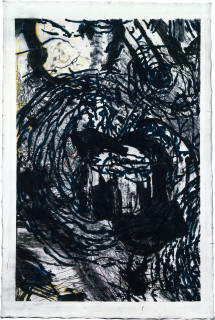 Mike Parr The Wanderer and His Shadow (Jughead Meets the Angel of Death), 1986; acrylic, pastel and charcoal on canvas; 243 x 480 cm; enquire