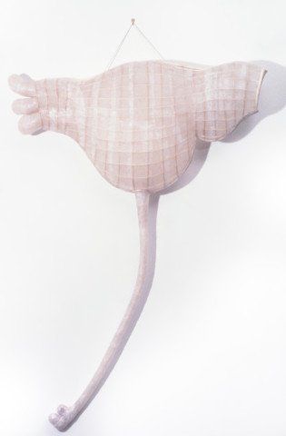 Bronwyn Oliver Egg Carrying Object, 1987; paper, fibreglass resin, cane; 152 x 122 x 25.5 cm; enquire