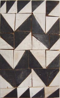 Rosalie Gascoigne Tribal, 1996; Black and white painted wood (from cable drums); 75.2 x 47.5 x 2.3 cm; enquire