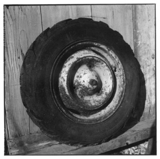 Bill Culbert Car wheel, cut tractor tread, 2002; Edition of 25; enquire