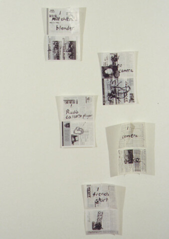 Jenny Watson Group 5: Burgled items, 1999; (Horse racing magazine); Pelikan and Schminke watercolour on Japanese found papers; dimensions variable; enquire