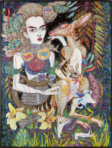 Del Kathryn Barton what i am also, 2013; synthetic polymer paint and gouache on polyester canvas; 243 x 183 cm; enquire