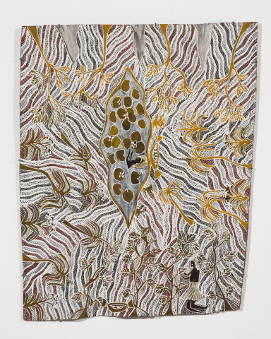 Yalmakany Marawili Beŋgitj and Ŋäpayitj, 2023; 2493-23; earth pigments on Stringybark; 98.5 x 79.5 cm; more info; enquire
