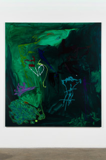 installation view; Tom Polo and afterwards, a garden, 2026; acrylic and Flashe on polycotton; 213 x 198 cm; enquire