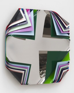 Jim Lambie Metal Box (Zaragoza), 2025; polished steel and aluminium sheets,
gloss paint; 60 x 60 x 14 cm; enquire