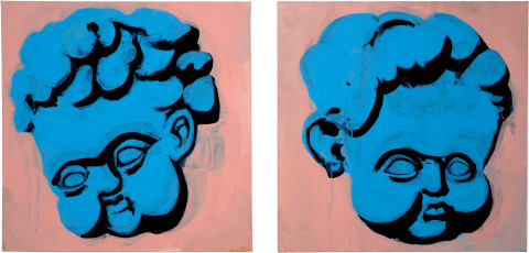 Tony Clark Putti (pair) I, 2008; acrylic on canvas; 2 parts each: 45.6 x 45.6 cm; enquire