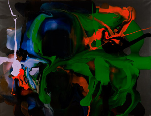 Dale Frank 3. Of course the very idea of having to clean out the air filters was a consequence of self diagnosis. What else would explain the jerks and lurches and the lack of performance. , 2009; varnish and acrylic on canvas; 200 x 260 cm; enquire