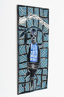 Dhambit Munuŋgurr Bol'ŋu, 2025; 2299-25; acrylic and earth pigment on bark; 127 x 68 cm; enquire