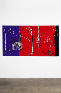 installation view; Mia Boe Bogimbah Creek Mission, 2026; acrylic on linen; 120 x 224 cm; enquire