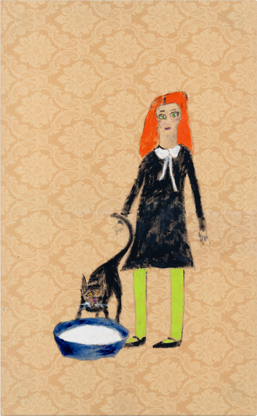 Jenny Watson Milk, 2026; acrylic on French damask; 130 x 80 cm; enquire