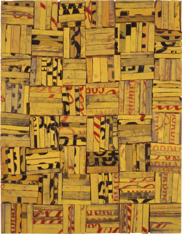 Rosalie Gascoigne Tesserae 3, 1989; sawn / split soft drink crates on plywood; 46.5 x 36 cm; enquire