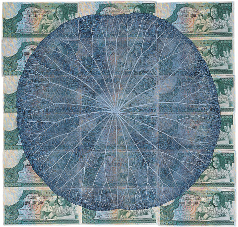 Fiona Hall Leaf Litter, 2000-02; gouache on banknotes; dimensions variable; enquire