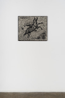 installation view; Daniel Boyd Untitled (SLIAFA), 2026; oil, acrylic and archival glue on paper mounted to canvas; 58 x 68.5 cm; enquire