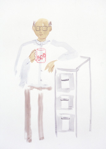 Vivienne Shark LeWitt untitled sketch (man at filing cabinet), 1994; watercolour on paper; 75 x 55 cm; enquire