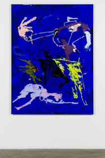 installation view; Tom Polo the rescuers, 2026; acrylic and Flashe on polycotton; 182 x 138 cm; enquire