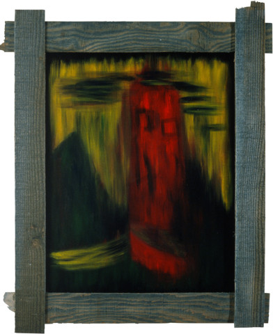 Dale Frank From the Window the Tower. The Face, 1982; acrylic and impregnated varnishes on canvas; 90 x 72 cm; enquire