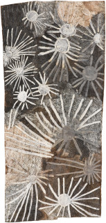 Nyapanyapa Yunupiŋu untitled, 2018; 6248-18; natural earth pigments on bark; 229 x 109 cm; enquire