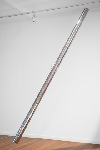 Mikala Dwyer Line Sculpture, 2019; pol­ished stain­less steel; 346 x 12 x 12 cm; enquire