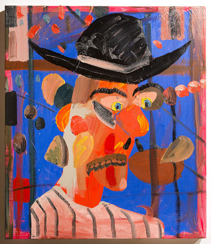 David Griggs The dude with 3 guns and a cat head, 2014; Oil on canvas; 76 x 66 cm; enquire