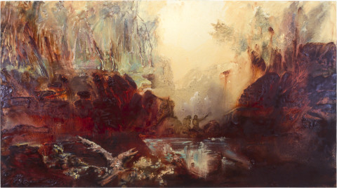 Mandy Martin Fountain of Tears, 1999; oil, ochre and pigment on linen; 135 x 244 cm; enquire