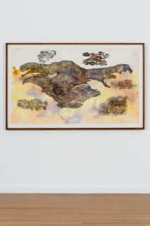 installation view; John Wolseley Great desert skinks on their basking mound in the Great
Sandy desert I, 2026; watercolour and woodblock print on paper; 104 x 180 cm; 121 x 195 cm (framed); enquire