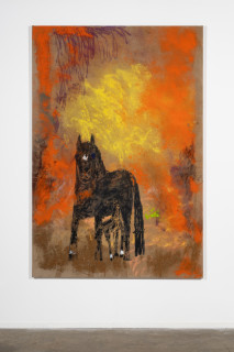 installation view; Jenny Watson Mare and foal, Macclesfield, 1998, 2026; acrylic and Japanese pigment on rabbit skin glue primed Belgian linen; 213.5 x 145.5 cm; enquire