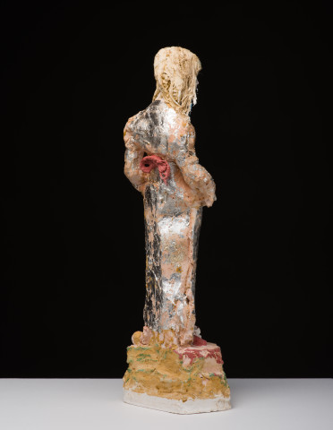 Linda Marrinon Figure with tumbleweed, 2019; silver leaf and painted plaster; 60 x 20 x 15 cm; enquire